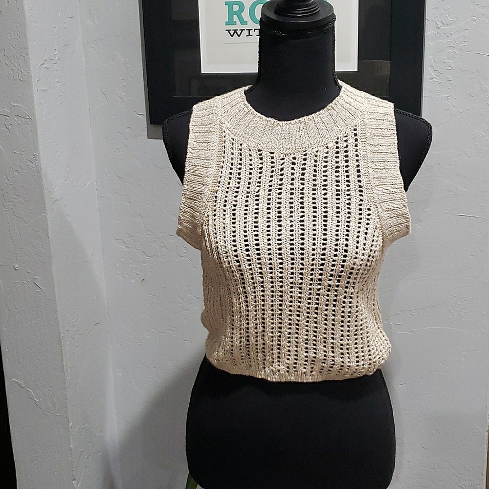 miss love S Oatmeal Sleeveless Knit Top
